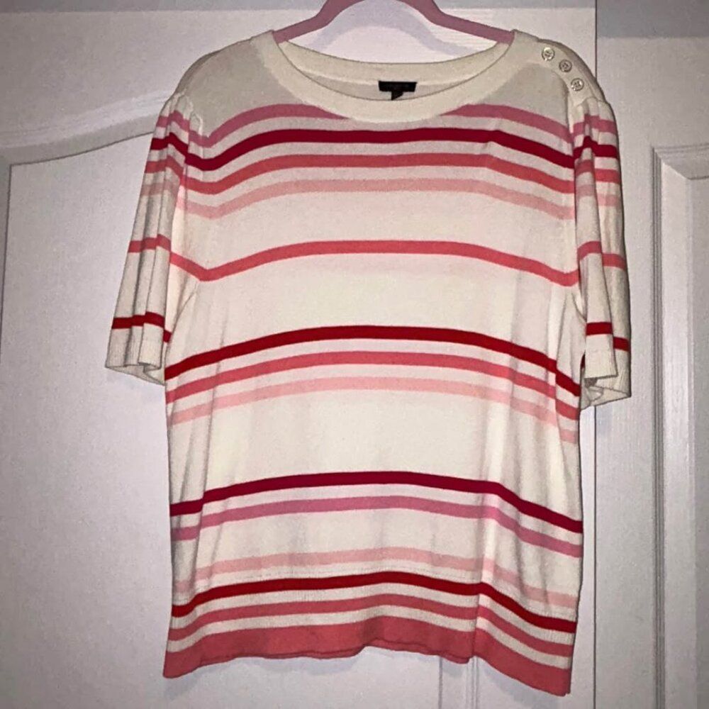 Talbots elbow sleeve pink and ivory stripe sweater top woman's size XLP - Picture 2 of 7